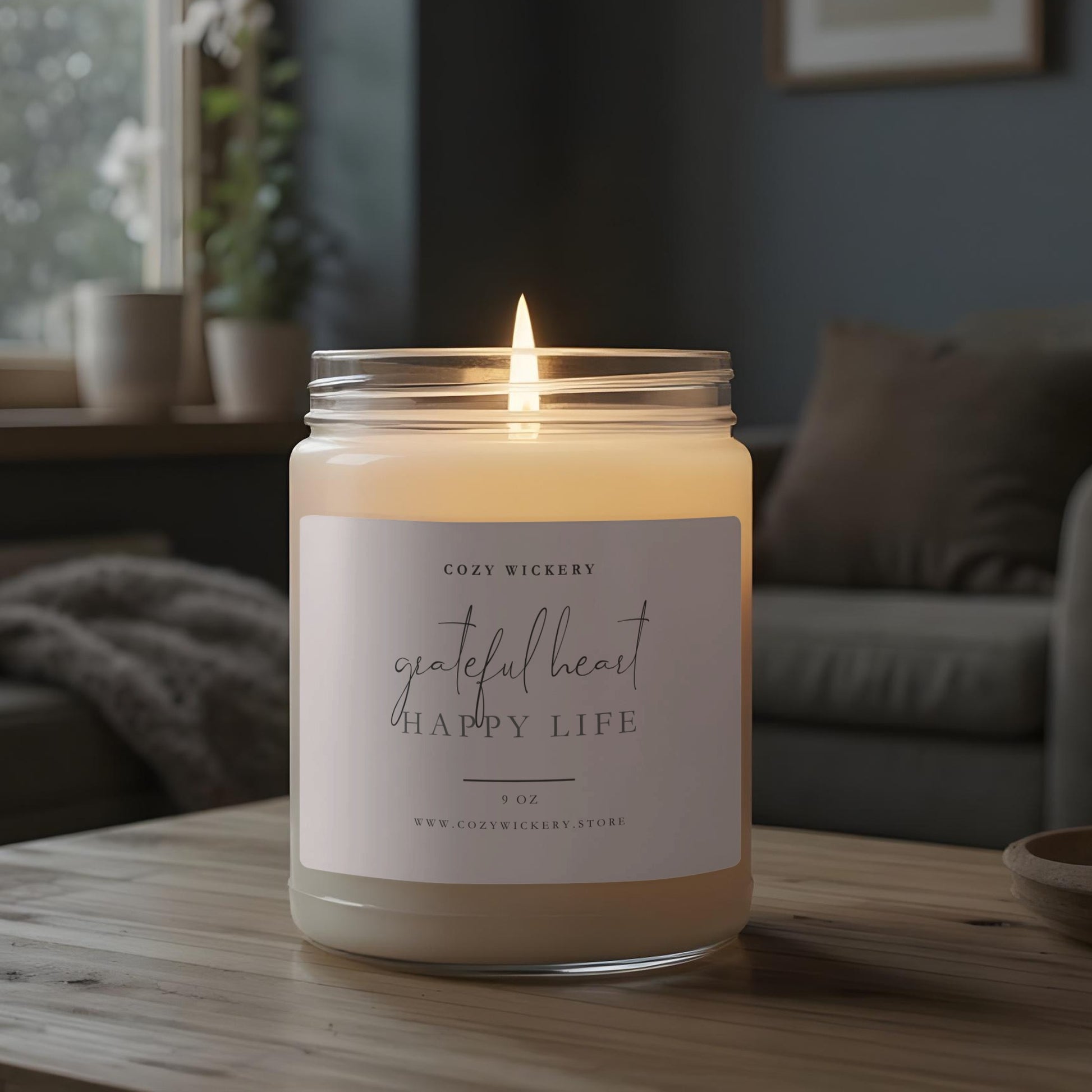 Grateful Heart Happy Life Cozy Wickery Candle product
