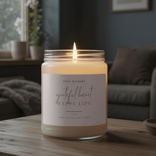 Grateful Heart Happy Life Cozy Wickery Candle product